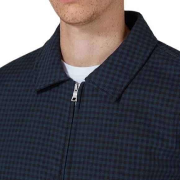 TOPMAN UK Plaid Harrington Jacket Collared Cotton Blue Black‎ Large - Picture 2 of 16